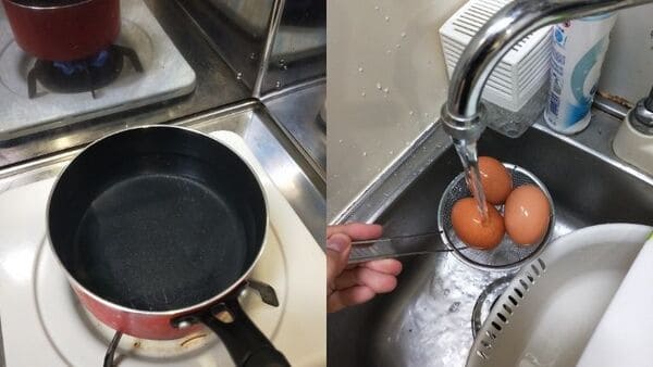 半熟卵の作り方（調理工程）