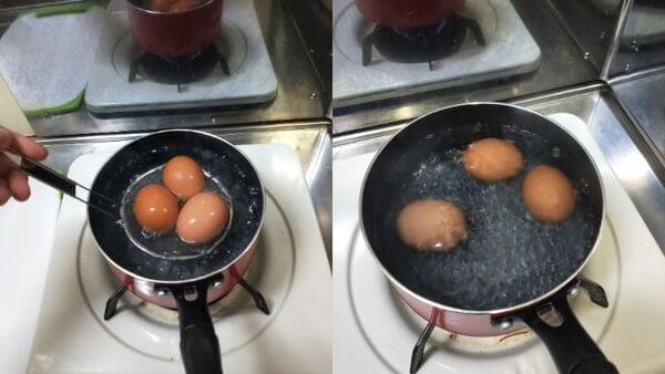 半熟卵の作り方（調理工程）